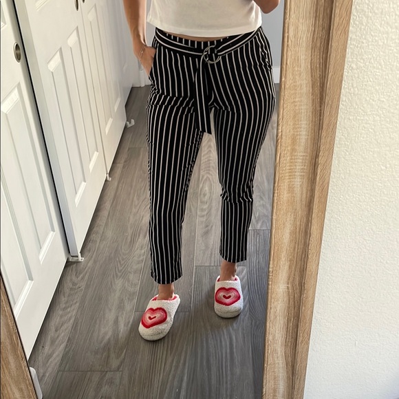 Chic Black with White Stripes Trousers